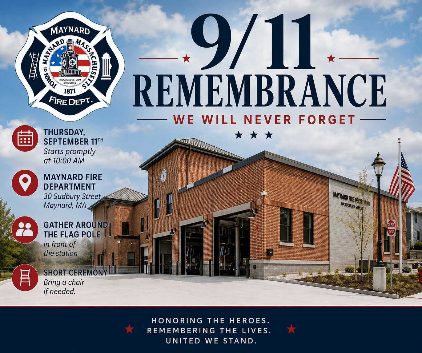 Photo of the Maynard Fire Department with details of event
